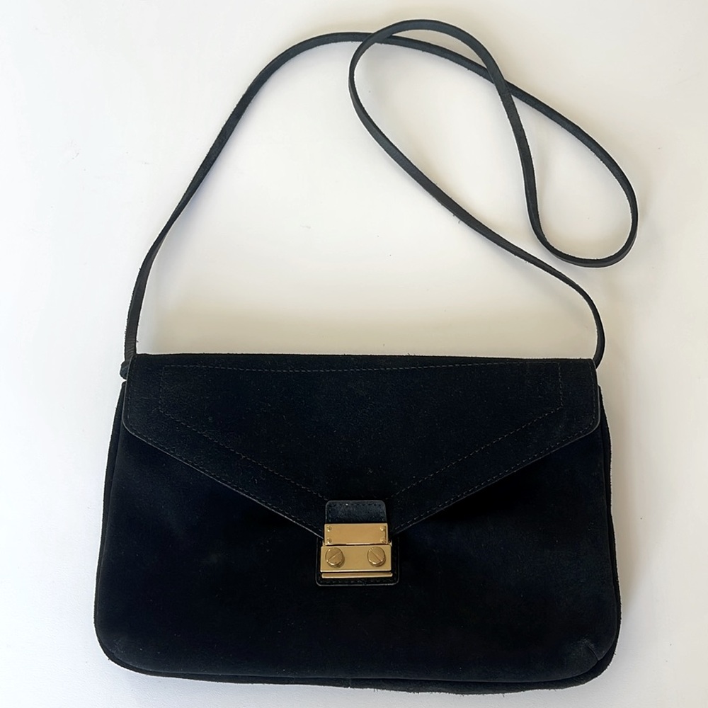 J. Crew Factory Suede Envelope Clutch Crossbody Bag in Black Approx. 10.5 x 7